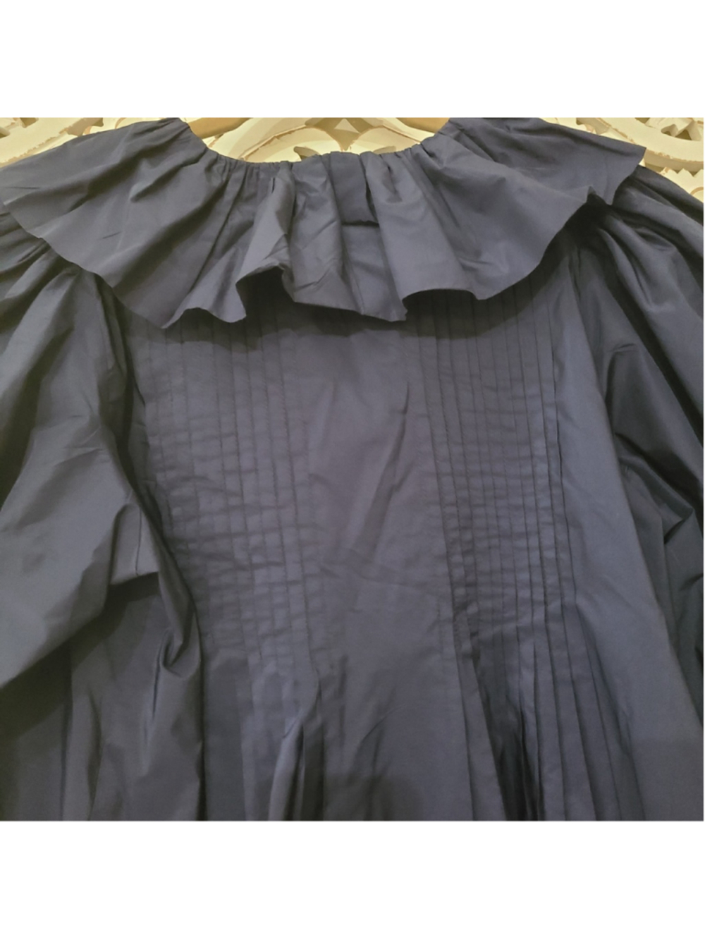 Hunter Bell Sullivan Ruffled Neck Puff Sleeve Mini Dress Navy Blue SZ Medium - Picture 6 of 10